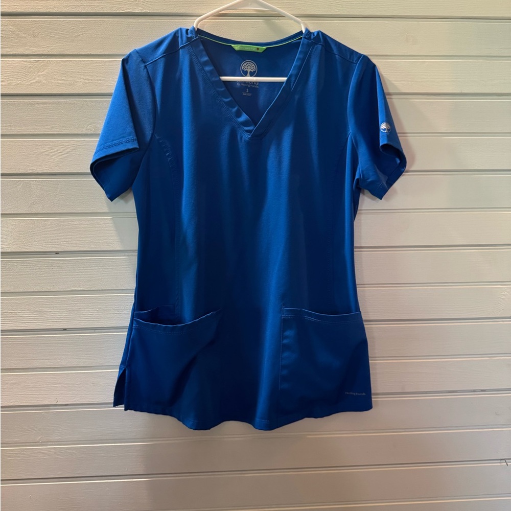 Healing Hands Royal Blue Women's Short Sleeve Top and Bottom scrub set